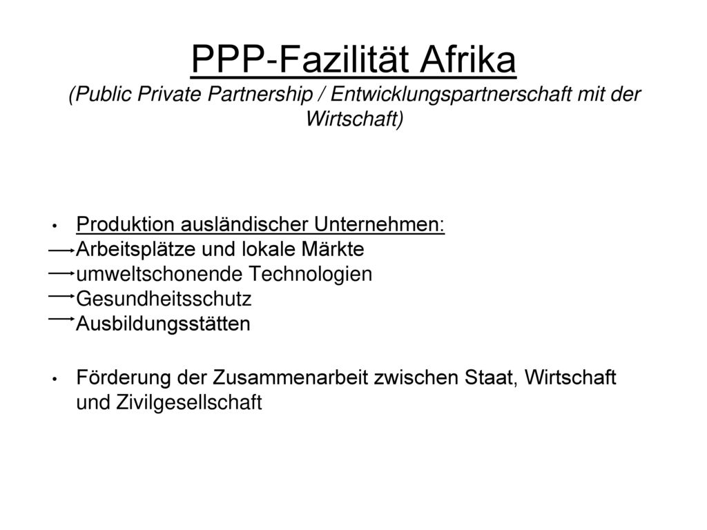 PPP-Fazilität Afrika (Public Private Partnership / Entwicklungspartnerschaft mit der Wirtschaft)