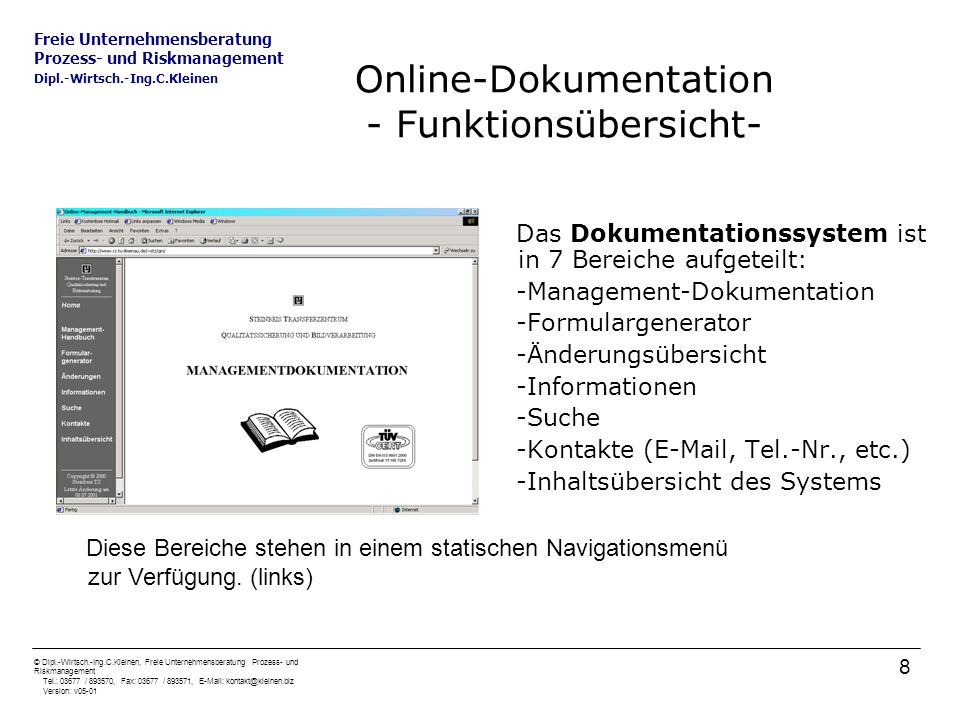 Online-Dokumentation - Funktionsübersicht-