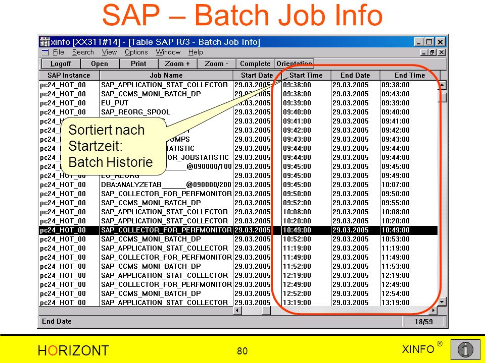 SAP – Batch Job Info Sortiert nach Startzeit: Batch Historie