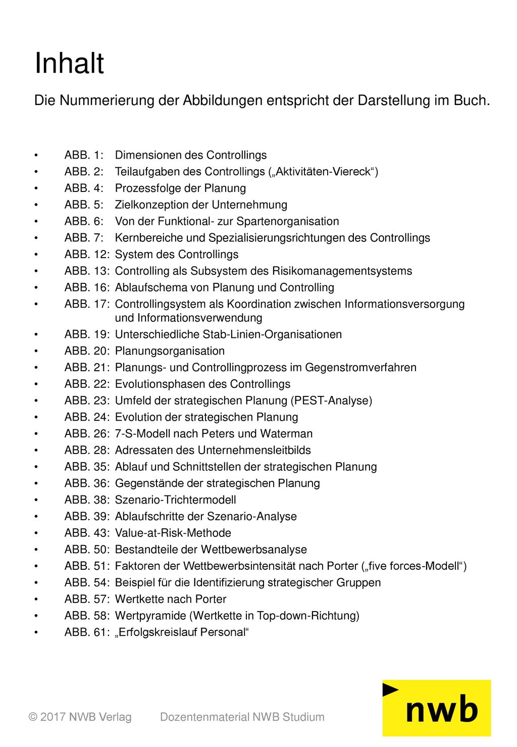 Inhalt Die Nummerierung der Abbildungen entspricht der Darstellung im Buch.