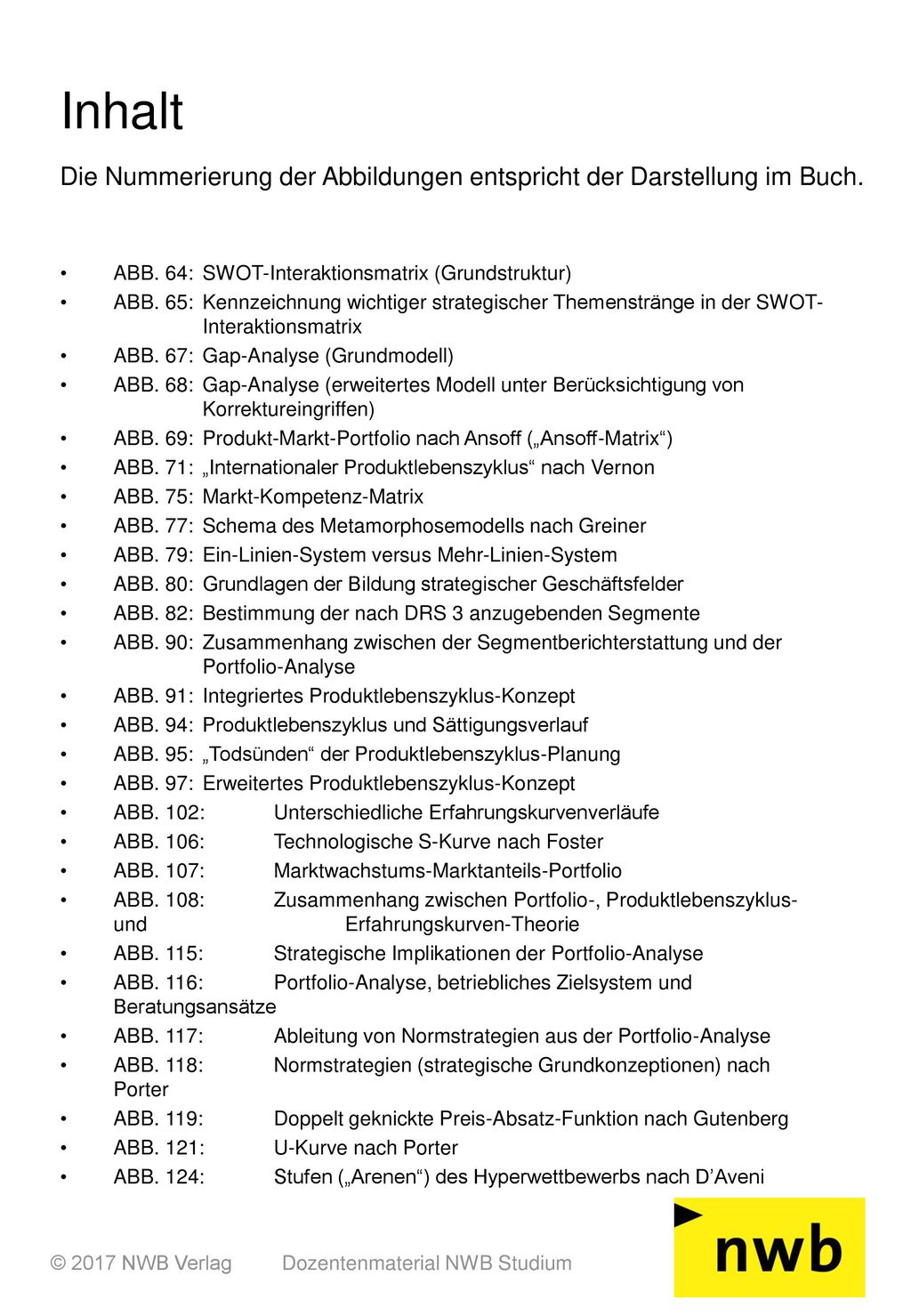 Inhalt Die Nummerierung der Abbildungen entspricht der Darstellung im Buch.