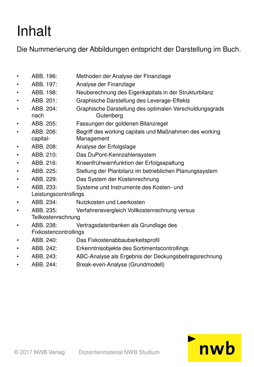 Inhalt Die Nummerierung der Abbildungen entspricht der Darstellung im Buch.
