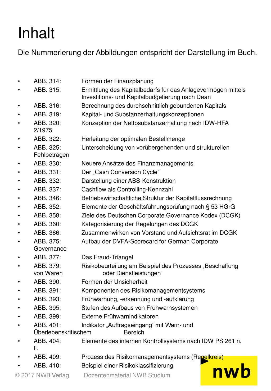 Inhalt Die Nummerierung der Abbildungen entspricht der Darstellung im Buch.