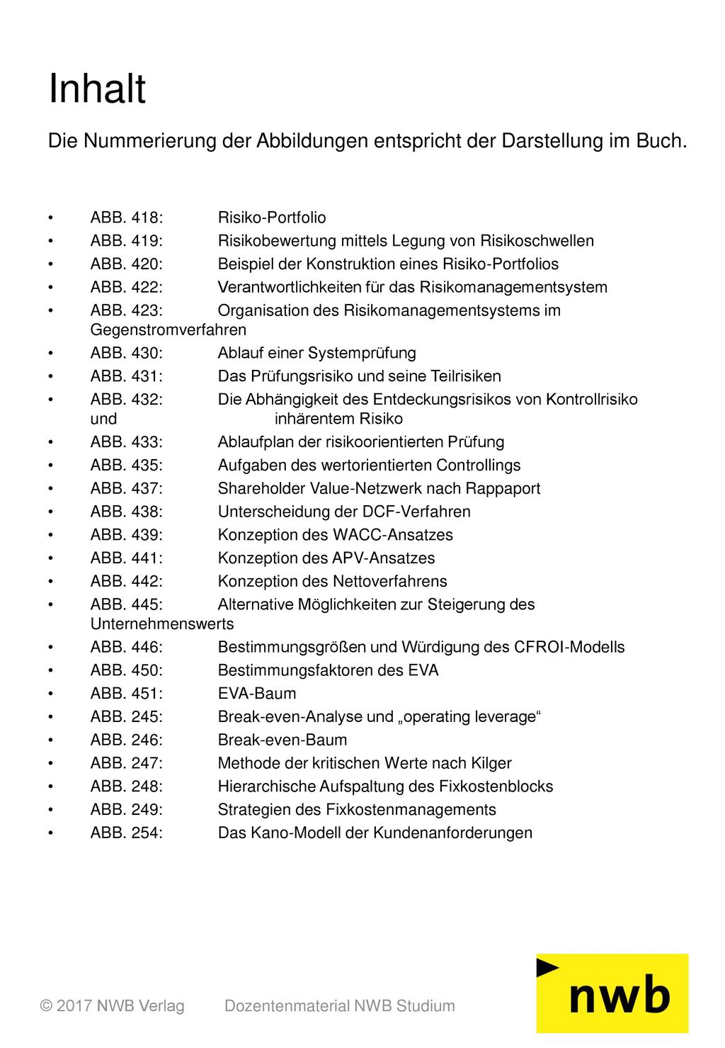 Inhalt Die Nummerierung der Abbildungen entspricht der Darstellung im Buch.