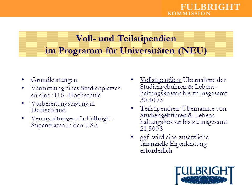 Voll- und Teilstipendien im Programm für Universitäten (NEU)
