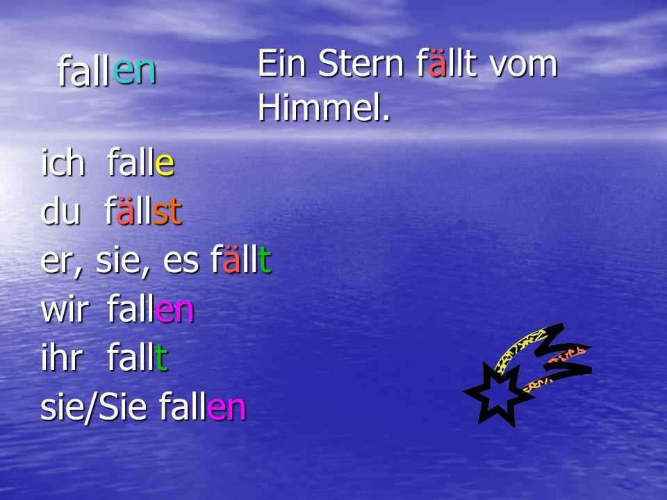 fall en Ein Stern fällt vom Himmel. ich falle du fällst