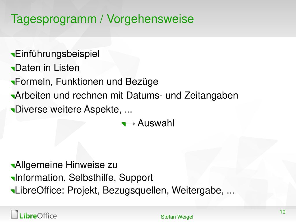 Tagesprogramm / Vorgehensweise