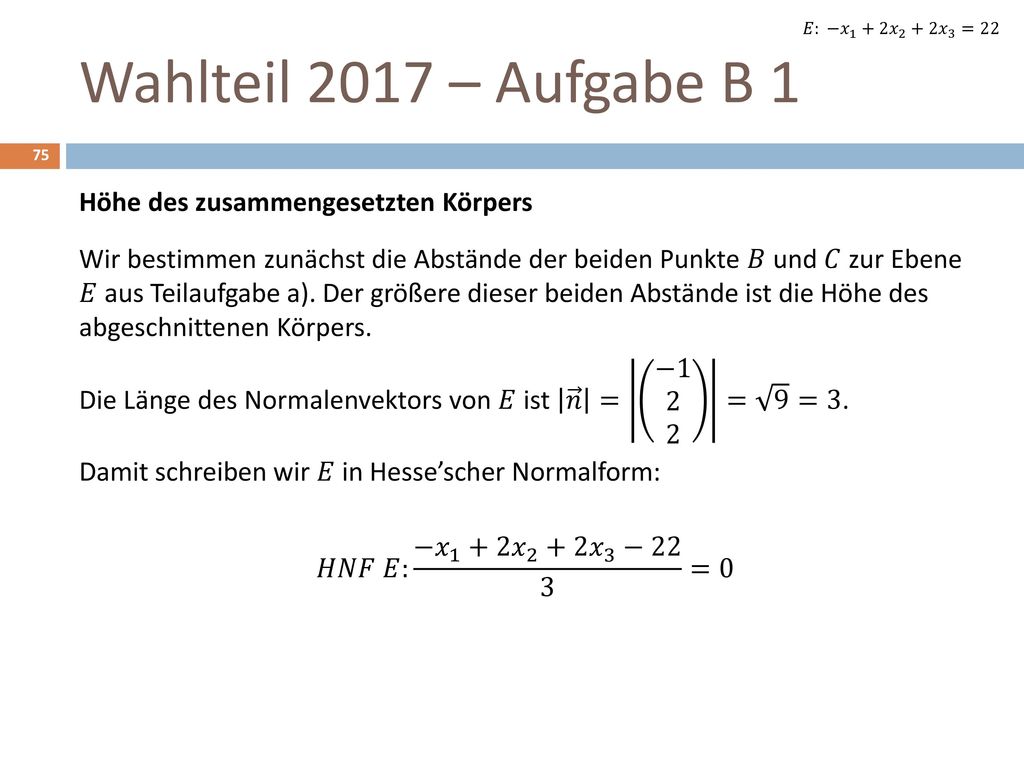 Wahlteil 2017 – Aufgabe B 1 Höhe des zusammengesetzten Körpers