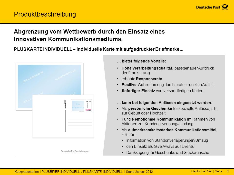 Produktbeschreibung Abgrenzung vom Wettbewerb durch den Einsatz eines innovativen Kommunikationsmediums.