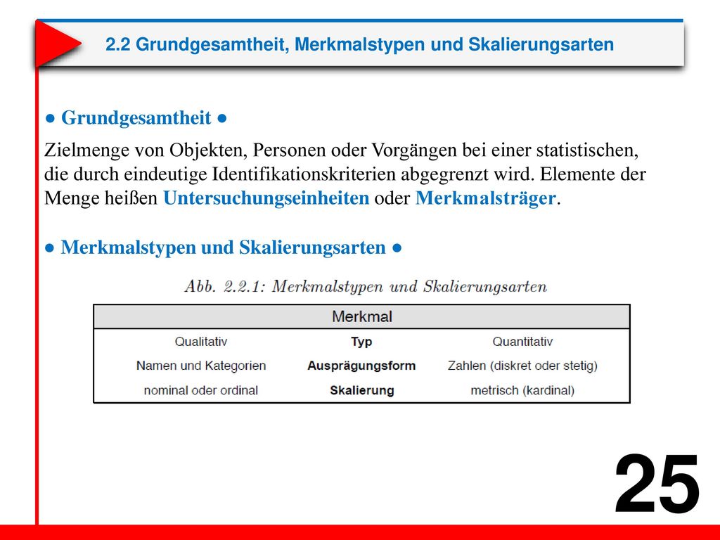 2.2 Grundgesamtheit, Merkmalstypen und Skalierungsarten