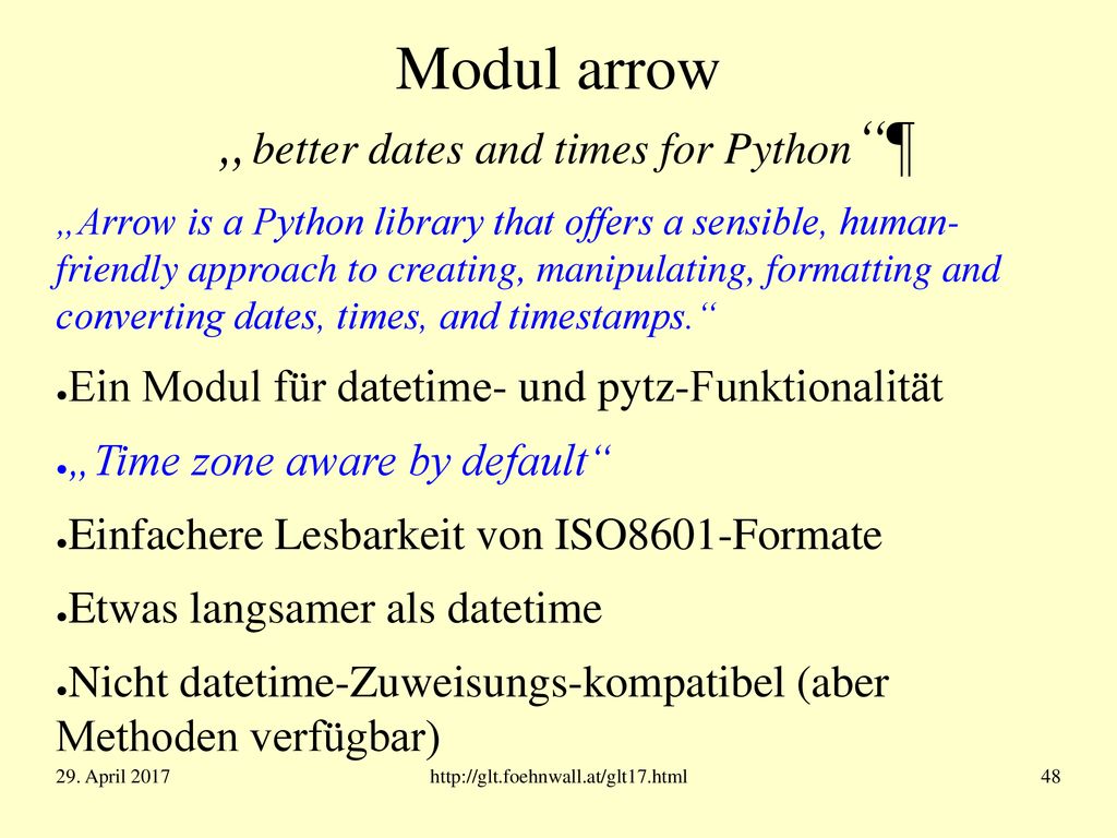 Modul arrow „better dates and times for Python ¶