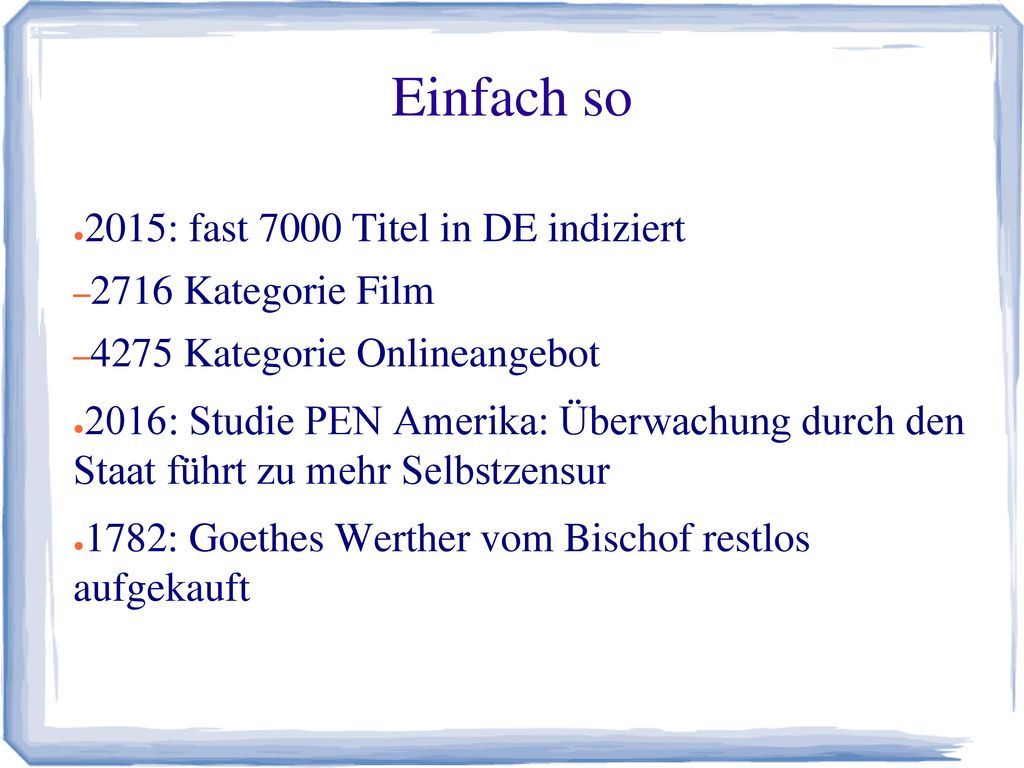 Einfach so 2015: fast 7000 Titel in DE indiziert 2716 Kategorie Film