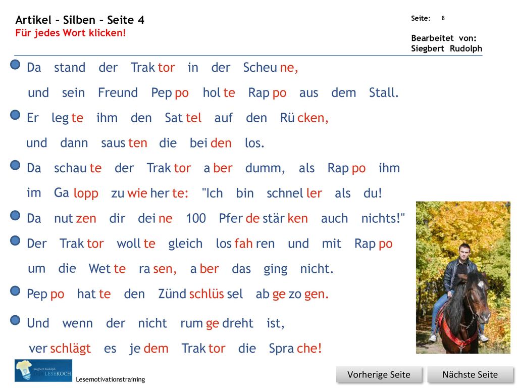 Da stand der Trak tor in der Scheu ne, und sein Freund Pep po hol te