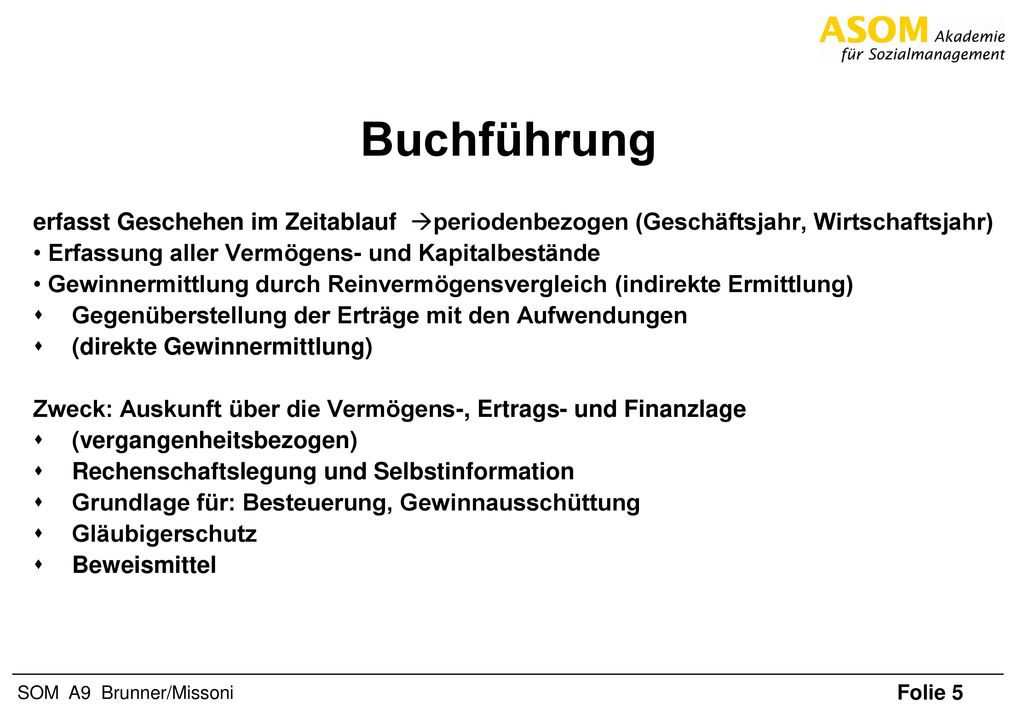 Buchführung erfasst Geschehen im Zeitablauf periodenbezogen (Geschäftsjahr, Wirtschaftsjahr) • Erfassung aller Vermögens- und Kapitalbestände.