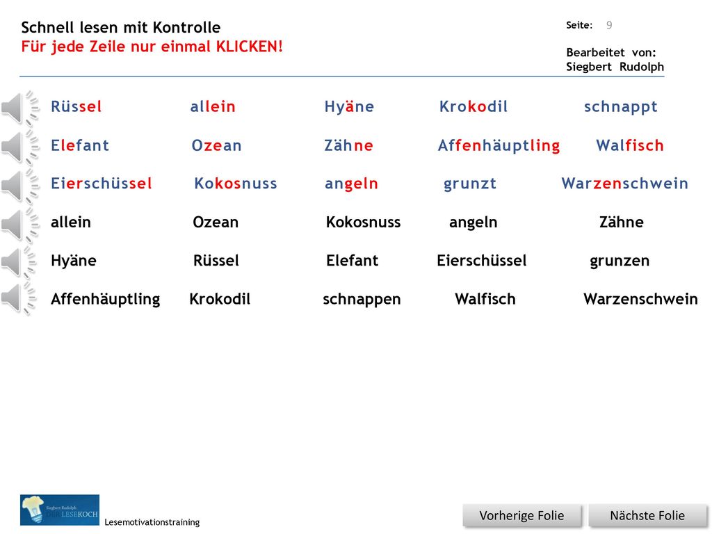 Schnell lesen mit Kontrolle Für jede Zeile nur einmal KLICKEN!
