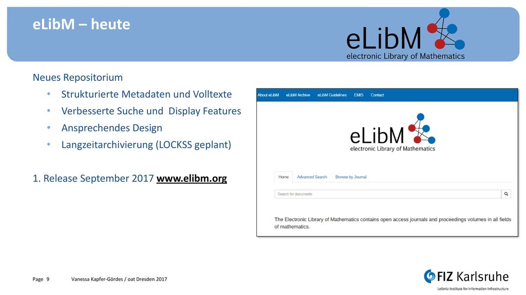 eLibM – heute Neues Repositorium Strukturierte Metadaten und Volltexte