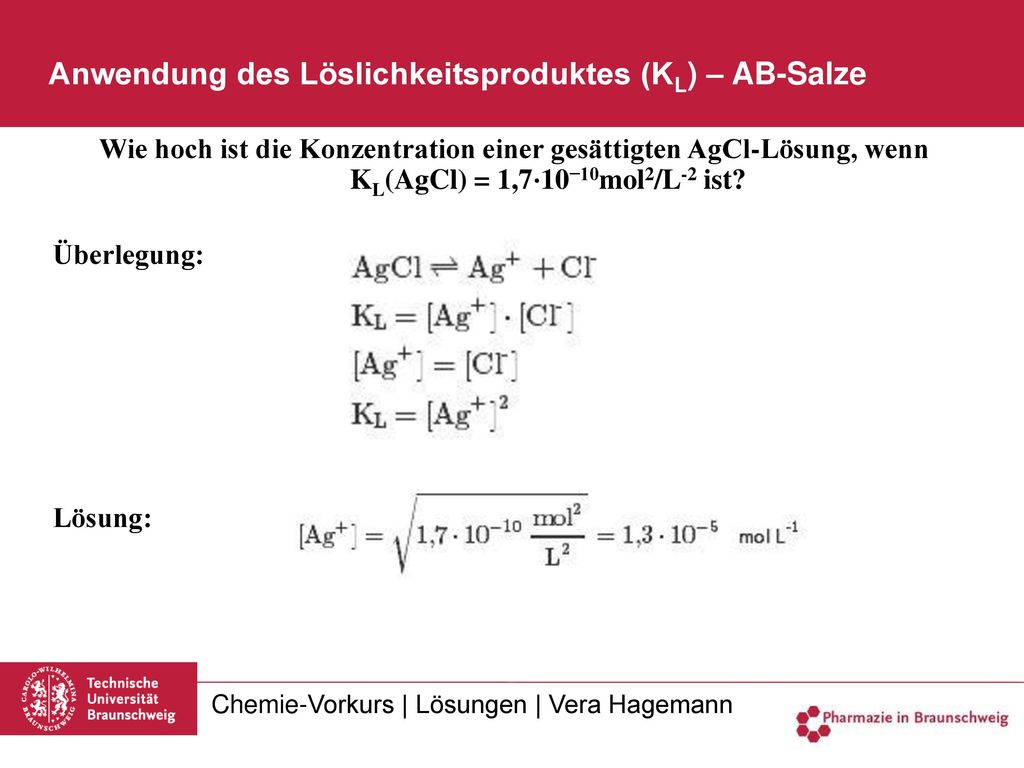 Anwendung des Löslichkeitsproduktes (KL) – AB-Salze