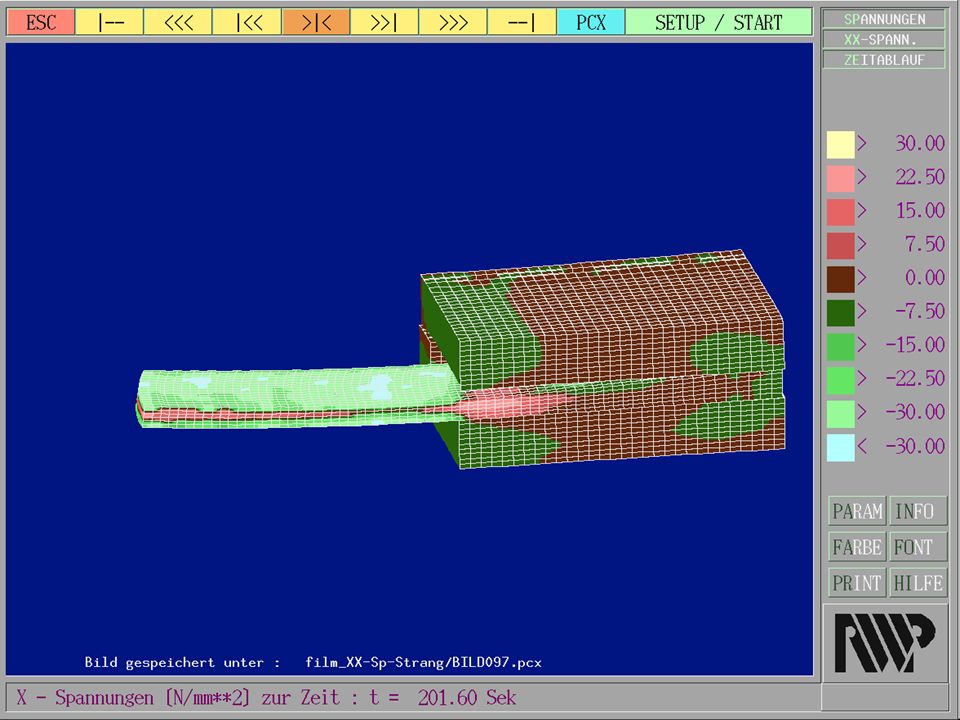 Stress and distortion - strand and mould parallel to strand