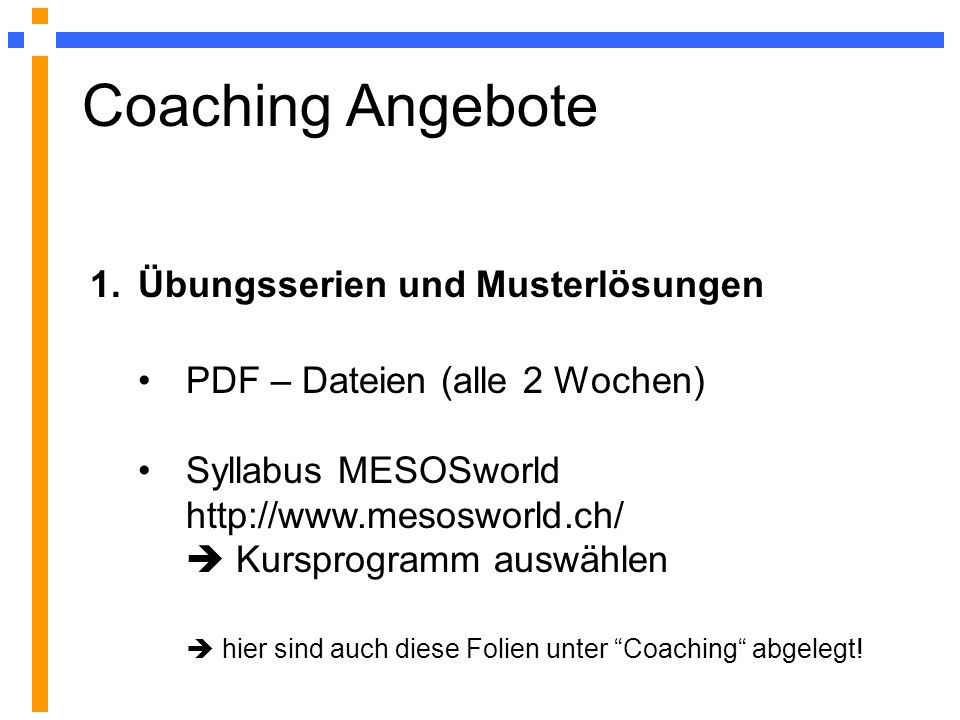Coaching Angebote Übungsserien und Musterlösungen
