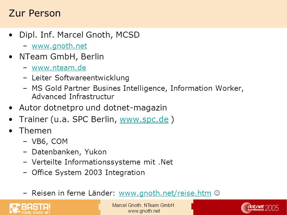 Zur Person Dipl. Inf. Marcel Gnoth, MCSD NTeam GmbH, Berlin