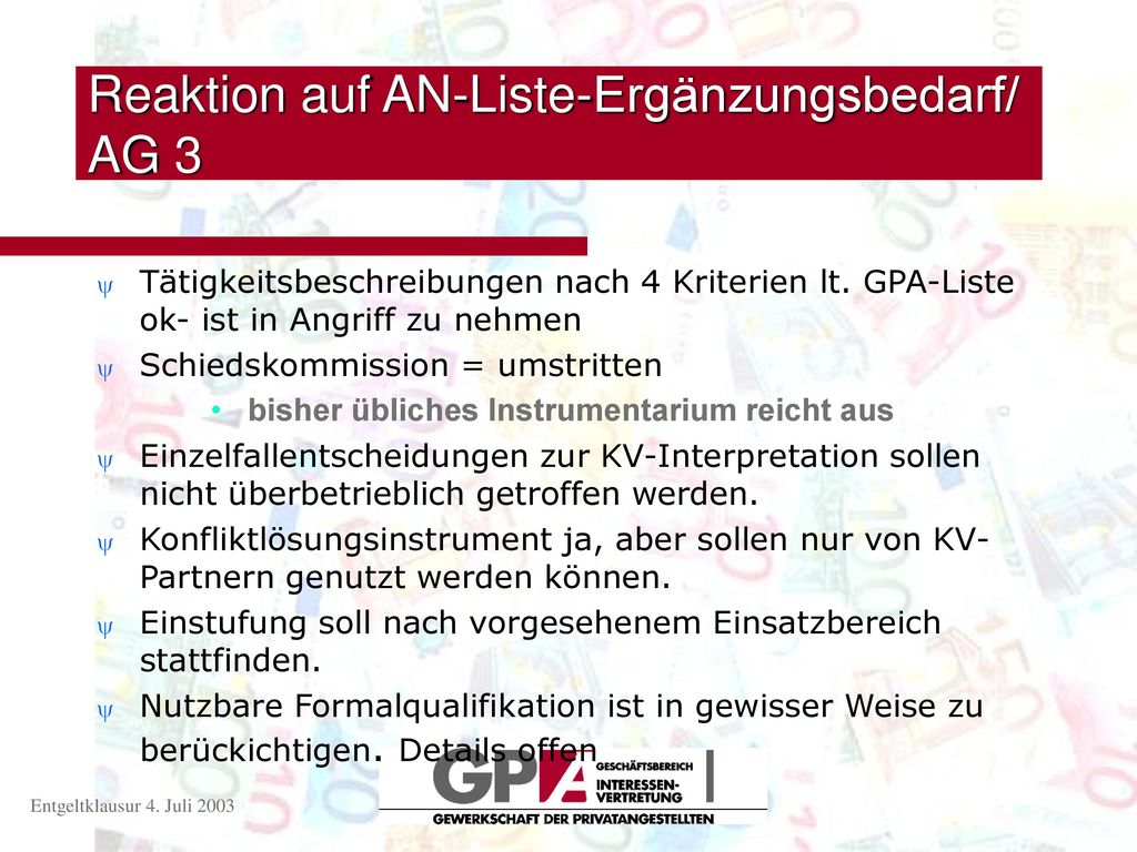 Reaktion auf AN-Liste-Ergänzungsbedarf/ AG 3
