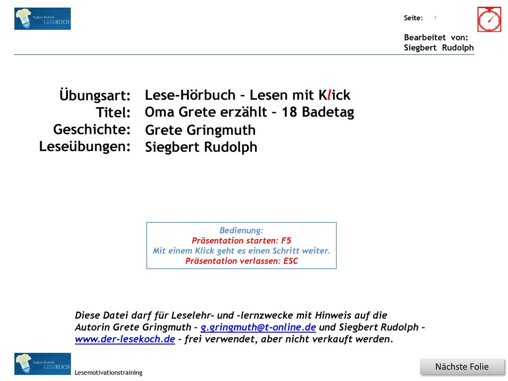 Lese-Hörbuch – Lesen mit Klick Oma Grete erzählt – 18 Badetag