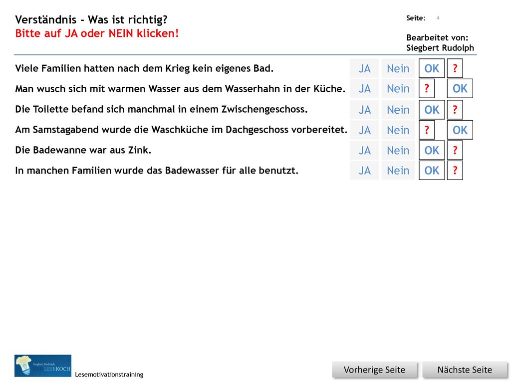 Verständnis - Was ist richtig Bitte auf JA oder NEIN klicken!