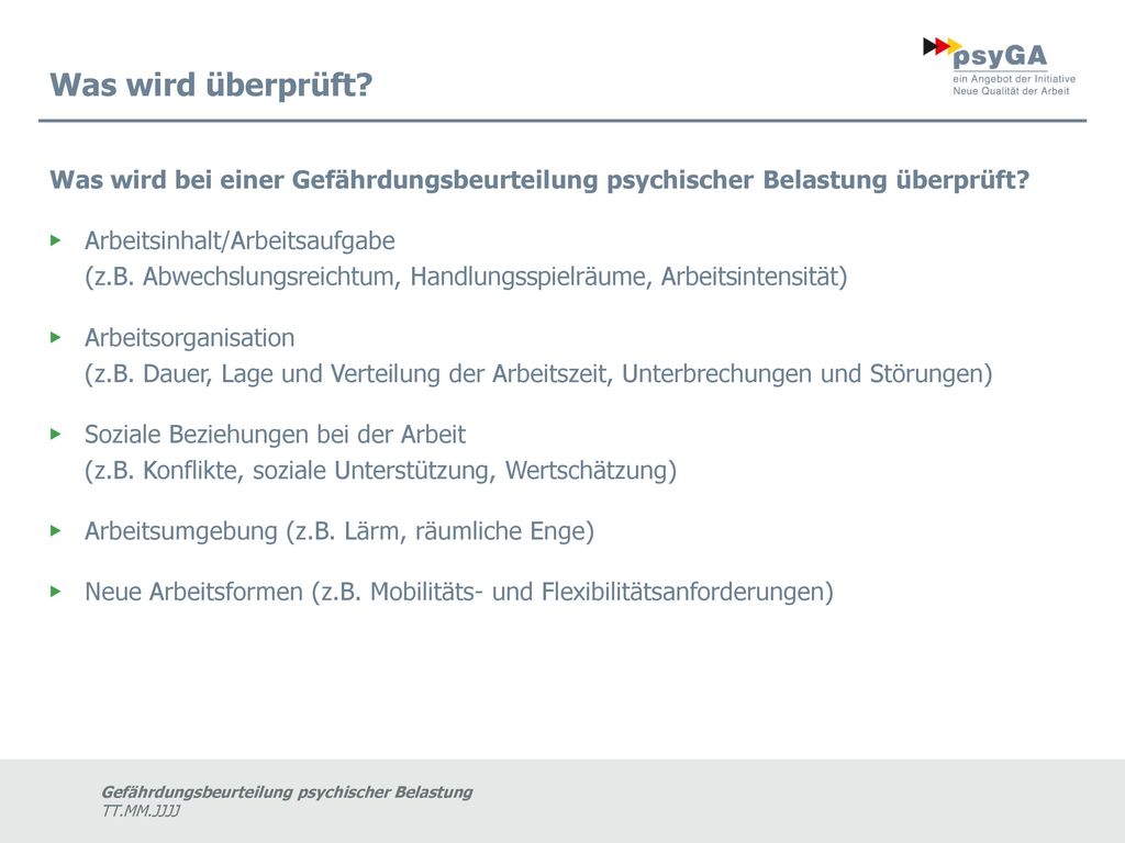Was wird überprüft Was wird bei einer Gefährdungsbeurteilung psychischer Belastung überprüft