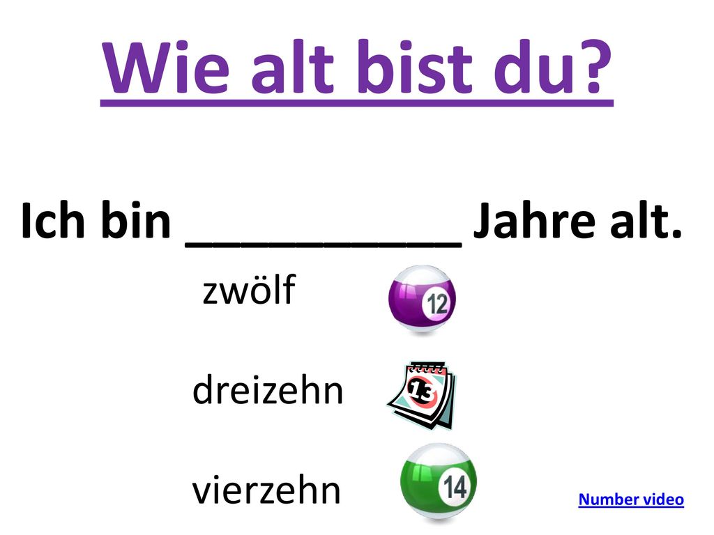 Wie alt bist du Ich bin __________ Jahre alt. zwölf dreizehn vierzehn