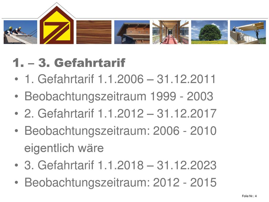 1. – 3. Gefahrtarif 1. Gefahrtarif – Beobachtungszeitraum Gefahrtarif –