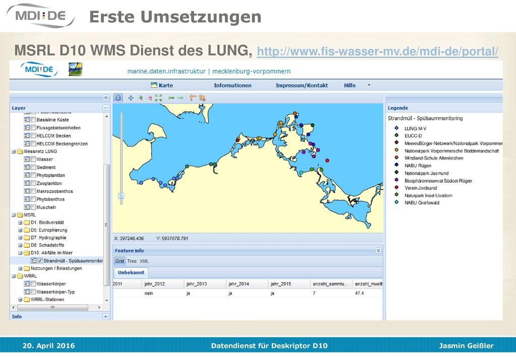 Erste Umsetzungen MSRL D10 WMS Dienst des LUNG,   Screenshot website.