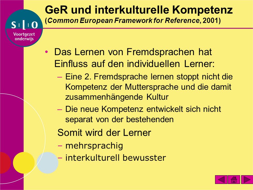 GeR und interkulturelle Kompetenz (Common European Framework for Reference, 2001)