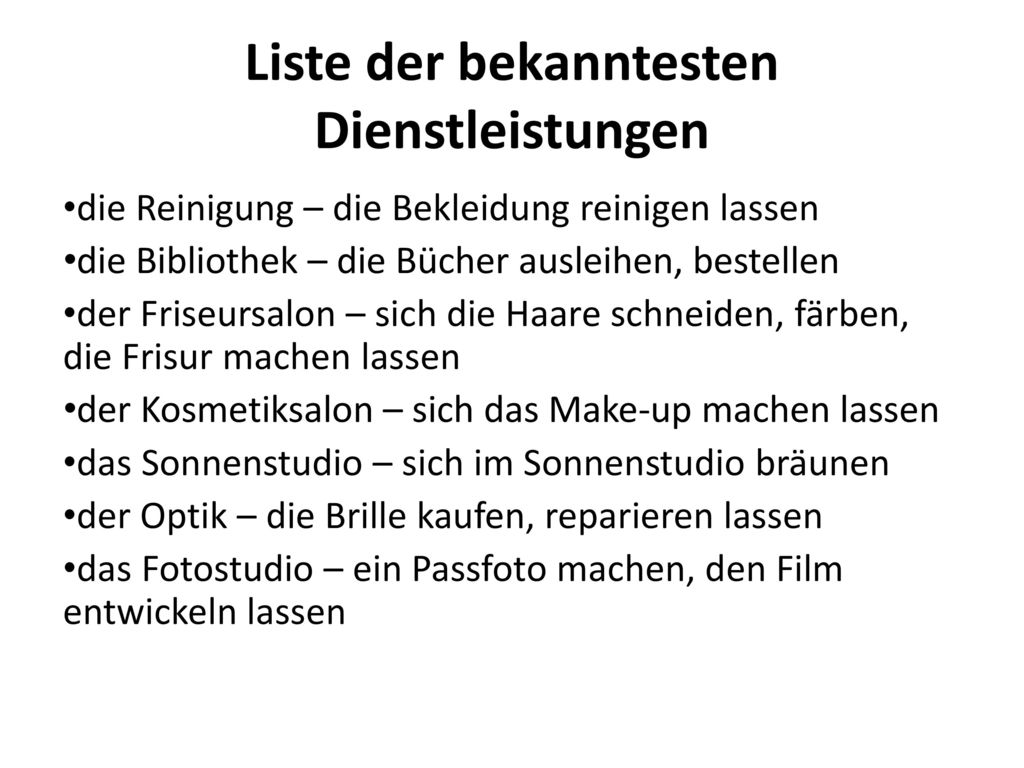 Liste der bekanntesten Dienstleistungen
