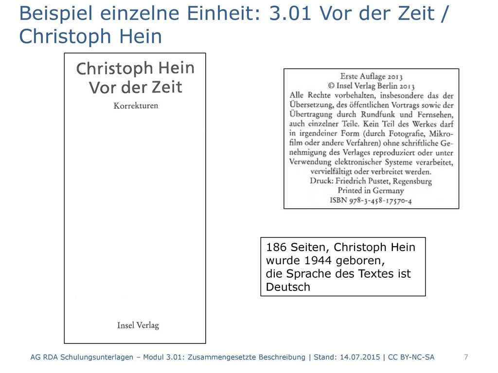 Beispiel einzelne Einheit: 3.01 Vor der Zeit / Christoph Hein