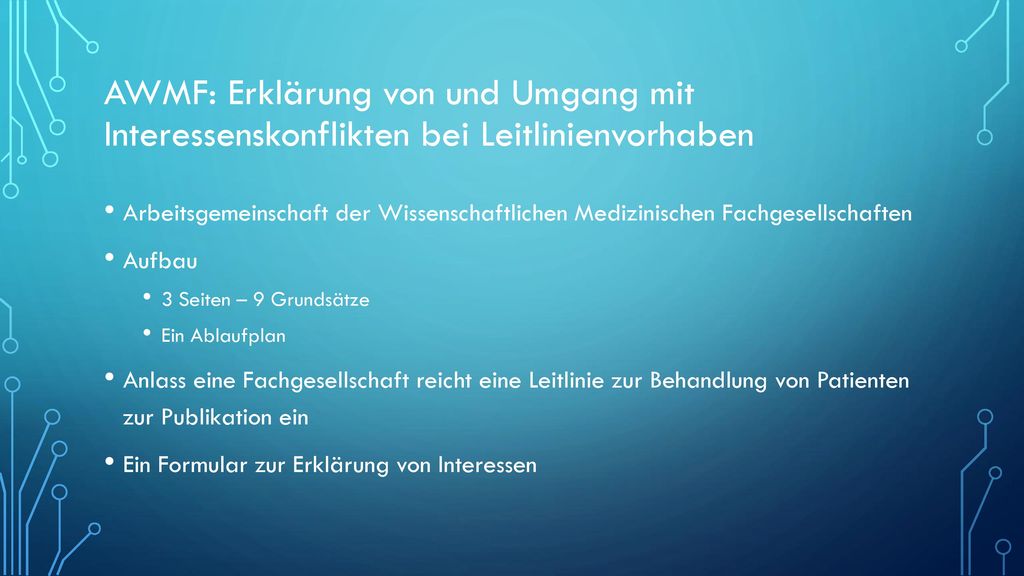 AWMF: Erklärung von und Umgang mit Interessenskonflikten bei Leitlinienvorhaben