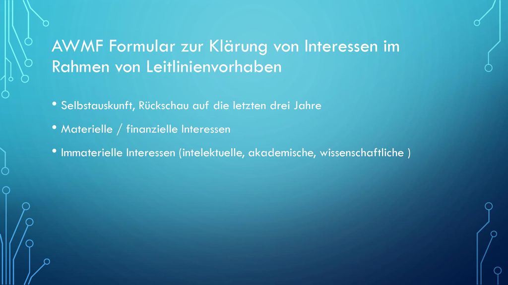 AWMF Formular zur Klärung von Interessen im Rahmen von Leitlinienvorhaben