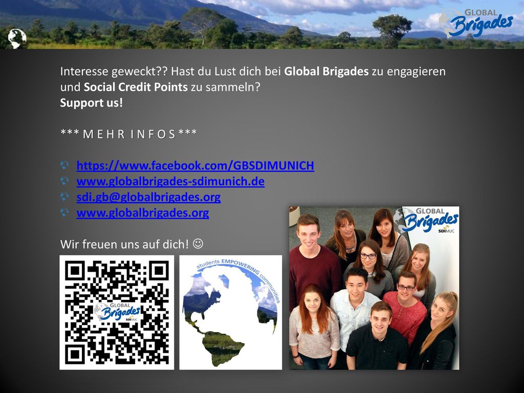 Interesse geweckt Hast du Lust dich bei Global Brigades zu engagieren und Social Credit Points zu sammeln
