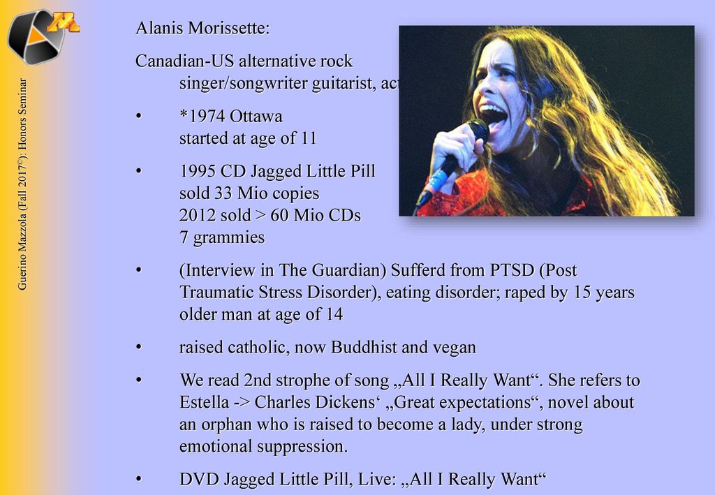 Alanis Morissette: Canadian-US alternative rock singer/songwriter guitarist, actress. *1974 Ottawa started at age of 11.