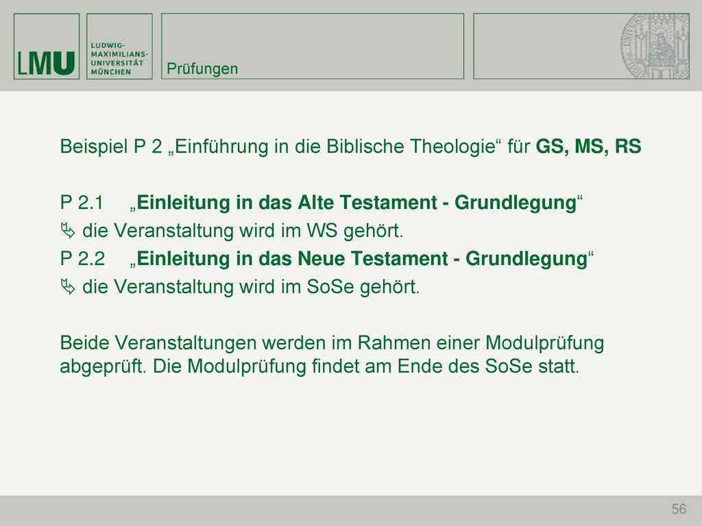 Beispiel P 2 „Einführung in die Biblische Theologie für GS, MS, RS