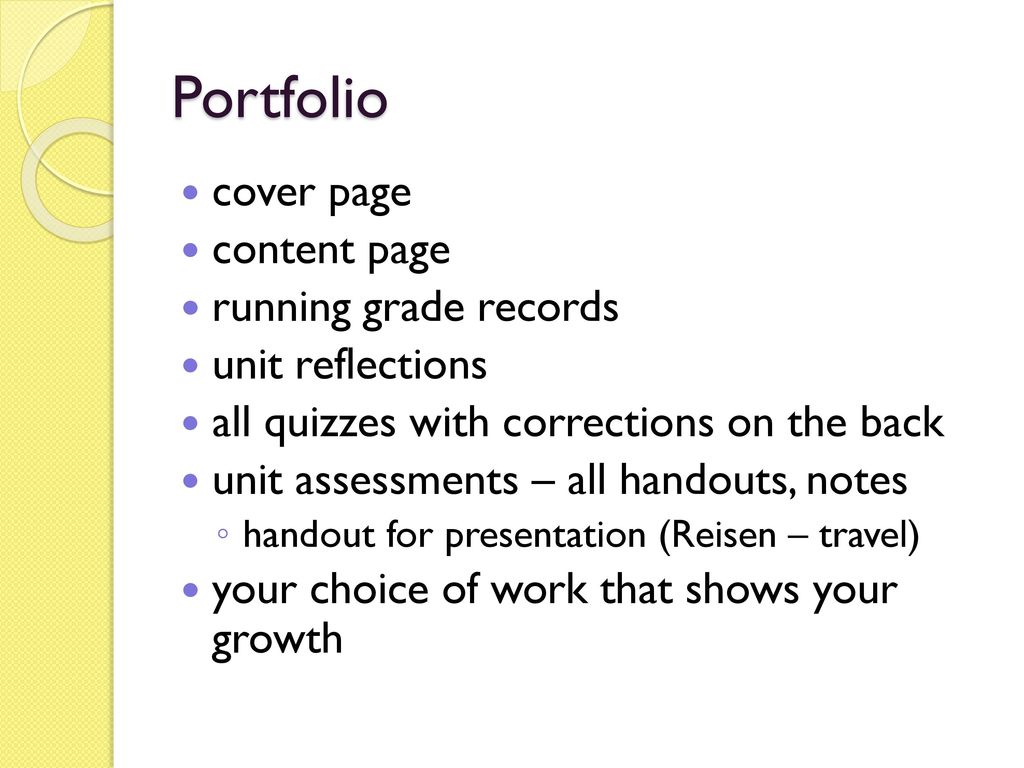 Portfolio cover page content page running grade records