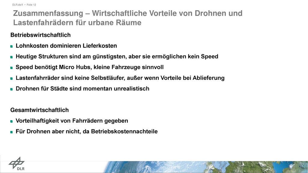 Zusammenfassung – Wirtschaftliche Vorteile von Drohnen und Lastenfahrädern für urbane Räume