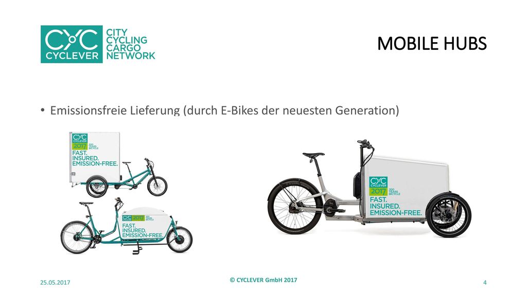 MOBILE HUBS Emissionsfreie Lieferung (durch E-Bikes der neuesten Generation) © CYCLEVER GmbH