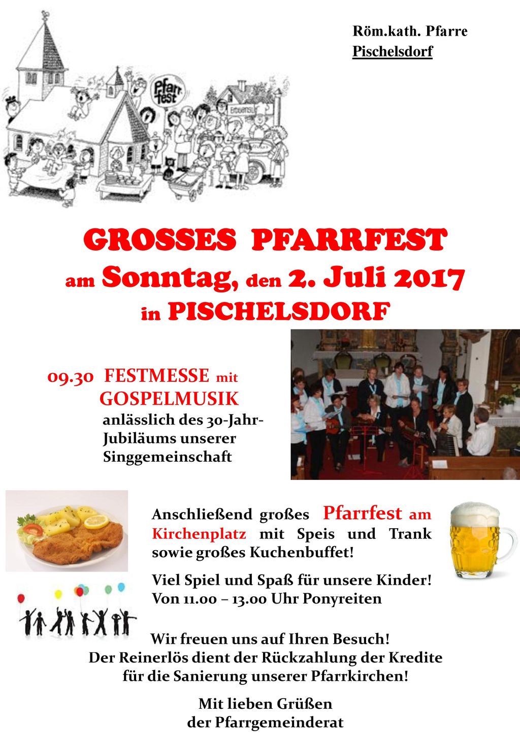 GROSSES PFARRFEST am Sonntag, den 2. Juli 2017 in PISCHELSDORF