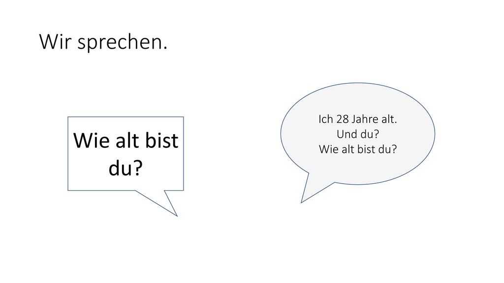Wir sprechen. Wie alt bist du Ich 28 Jahre alt. Und du