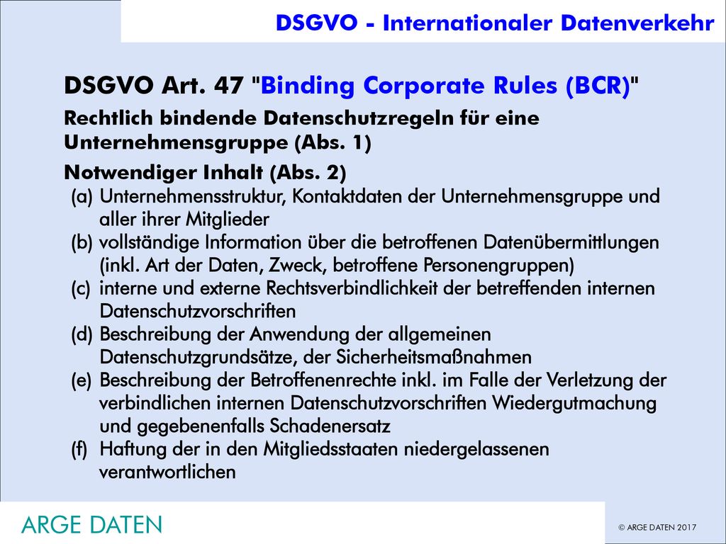 DSGVO Art. 47 Binding Corporate Rules (BCR)