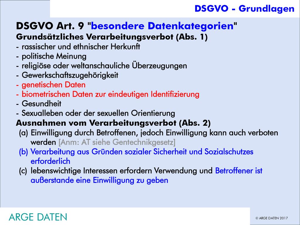 DSGVO Art. 9 besondere Datenkategorien