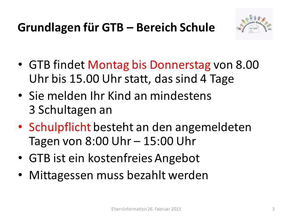 Grundlagen für GTB – Bereich Schule