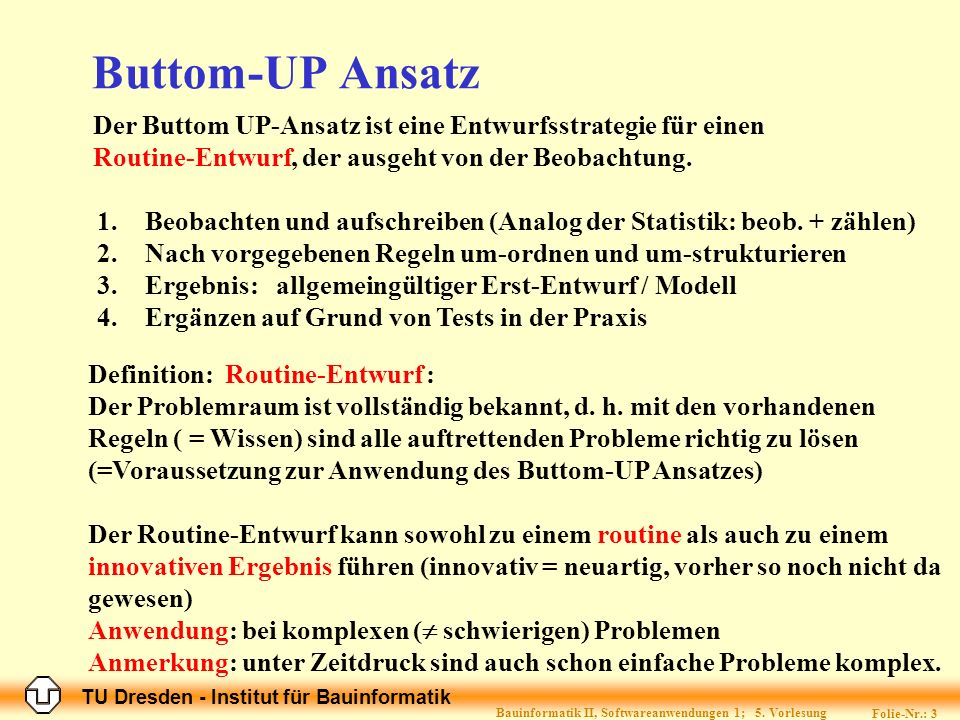 Bauinformatik II, Softwareanwendungen 1; 5. Vorlesung