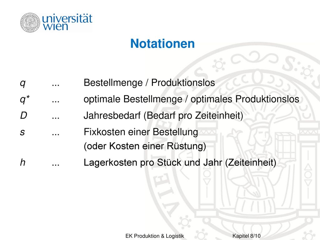 Notationen q ... Bestellmenge / Produktionslos