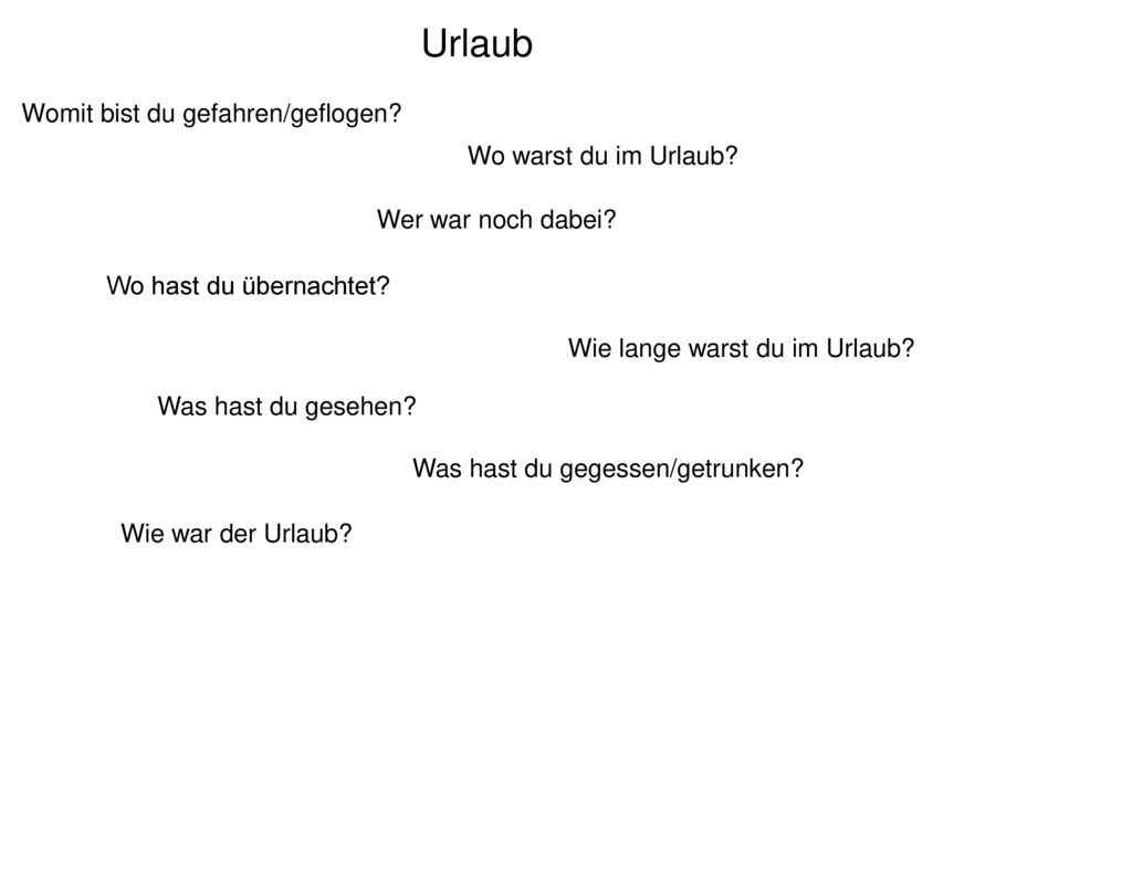 Urlaub Womit bist du gefahren/geflogen Wo warst du im Urlaub